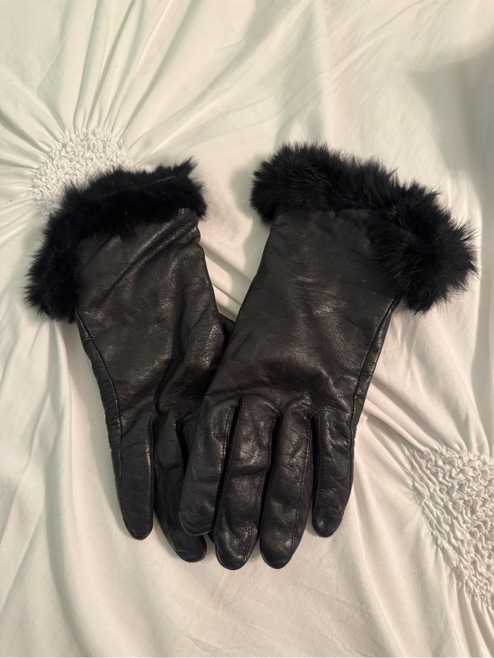 Vintage Leather and Real Fur Cashmere Lined Gloves